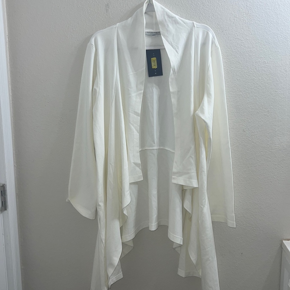 Bryn Walker Set Waterfall Drape Open Cardigan with Palazzo Pants in Cream NWT XL